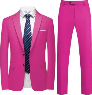Men's 2 Piece Slim Fit Suit Set, Two Button Tuxedo for Wedding and Prom, Includes Blazer Jacket, Pants & Tie