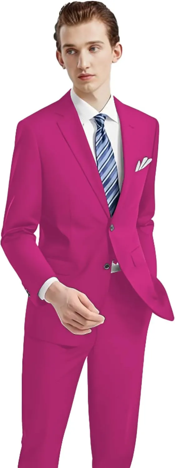 Men's 2 Piece Slim Fit Suit Set, Two Button Tuxedo for Wedding and Prom, Includes Blazer Jacket, Pants & Tie