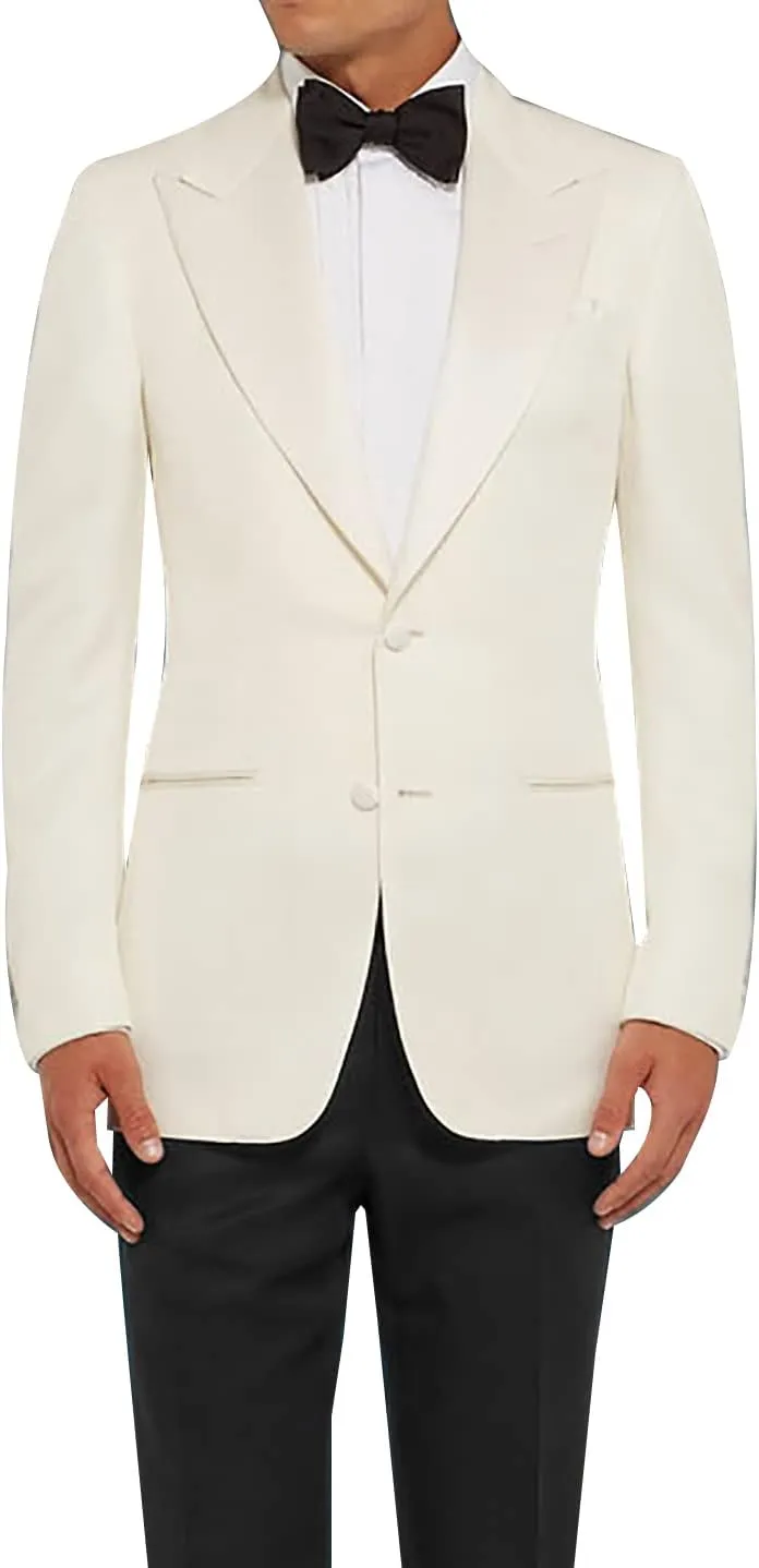 Mens 2 Piece Suit - Peak Lapel Collar Blazer Jacket Black and White Wedding Dinner Suit Ivory Tuxedo for Men
