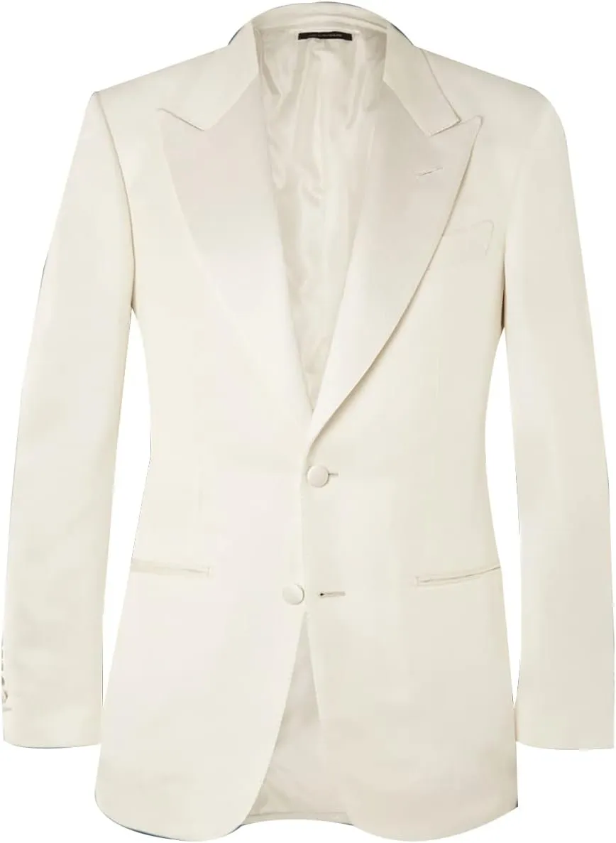 Mens 2 Piece Suit - Peak Lapel Collar Blazer Jacket Black and White Wedding Dinner Suit Ivory Tuxedo for Men