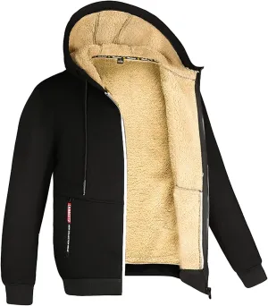 Men'S Heavyweight Fleece Hoodie Jacket Sherpa Lined Sweatshirt Full Zip Up Winter Warm Coats With Zipper Pockets