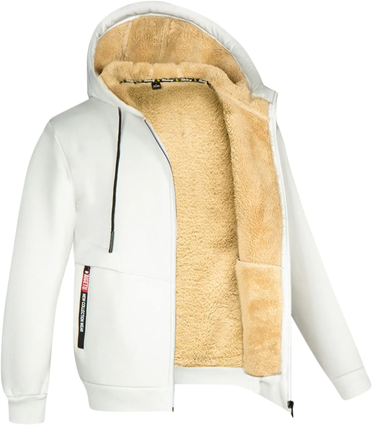 Men'S Heavyweight Fleece Hoodie Jacket Sherpa Lined Sweatshirt Full Zip Up Winter Warm Coats With Zipper Pockets