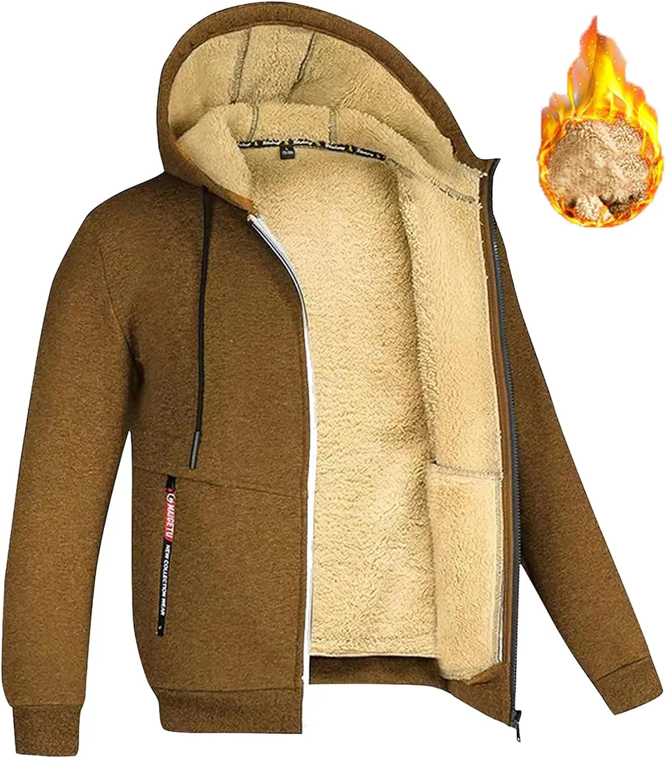 Men'S Heavyweight Fleece Hoodie Jacket Sherpa Lined Sweatshirt Full Zip Up Winter Warm Coats With Zipper Pockets