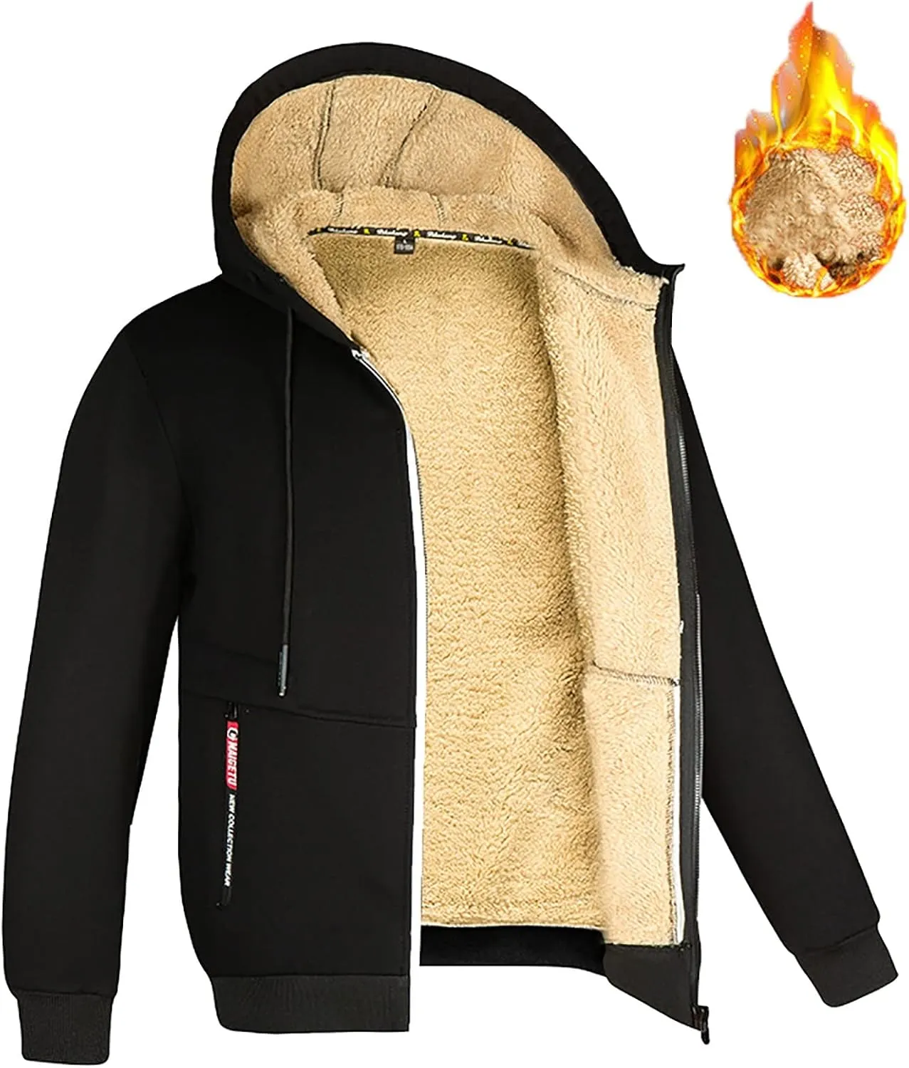 Men'S Heavyweight Fleece Hoodie Jacket Sherpa Lined Sweatshirt Full Zip Up Winter Warm Coats With Zipper Pockets