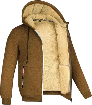 Men'S Heavyweight Fleece Hoodie Jacket Sherpa Lined Sweatshirt Full Zip Up Winter Warm Coats With Zipper Pockets