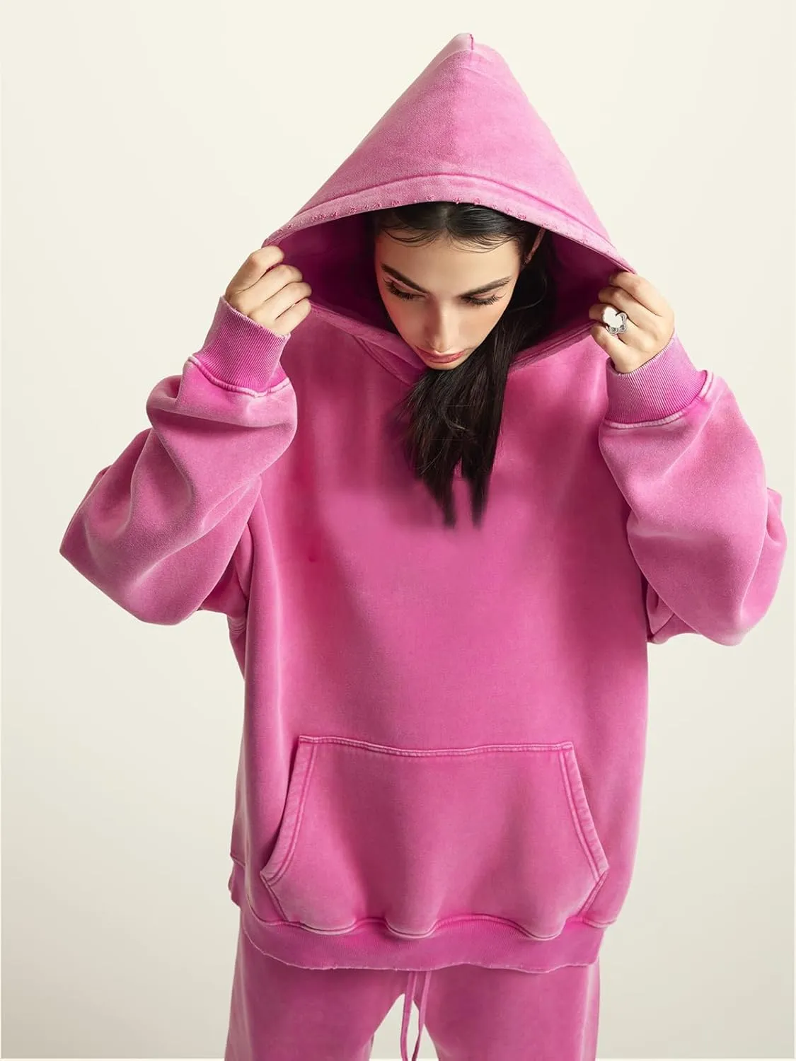 Mens Hoodies Vintage Oversized Hoodie Acid Wash Fleece Pullover Plush Heavyweight Streetwear Sweatshirts