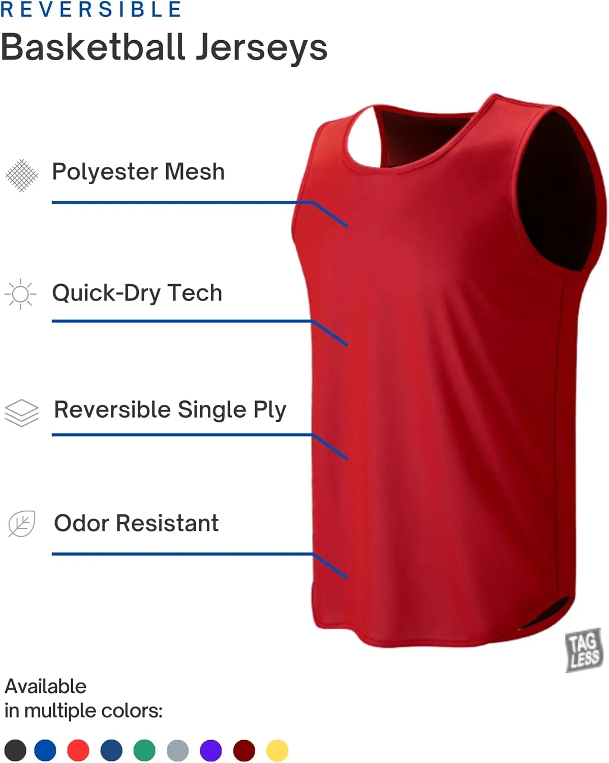 Men's Lightweight Reversible Rec Tanks, Mesh Basketball Jerseys Athletic Quick Dry Shirts Team Scrimmage Uniforms