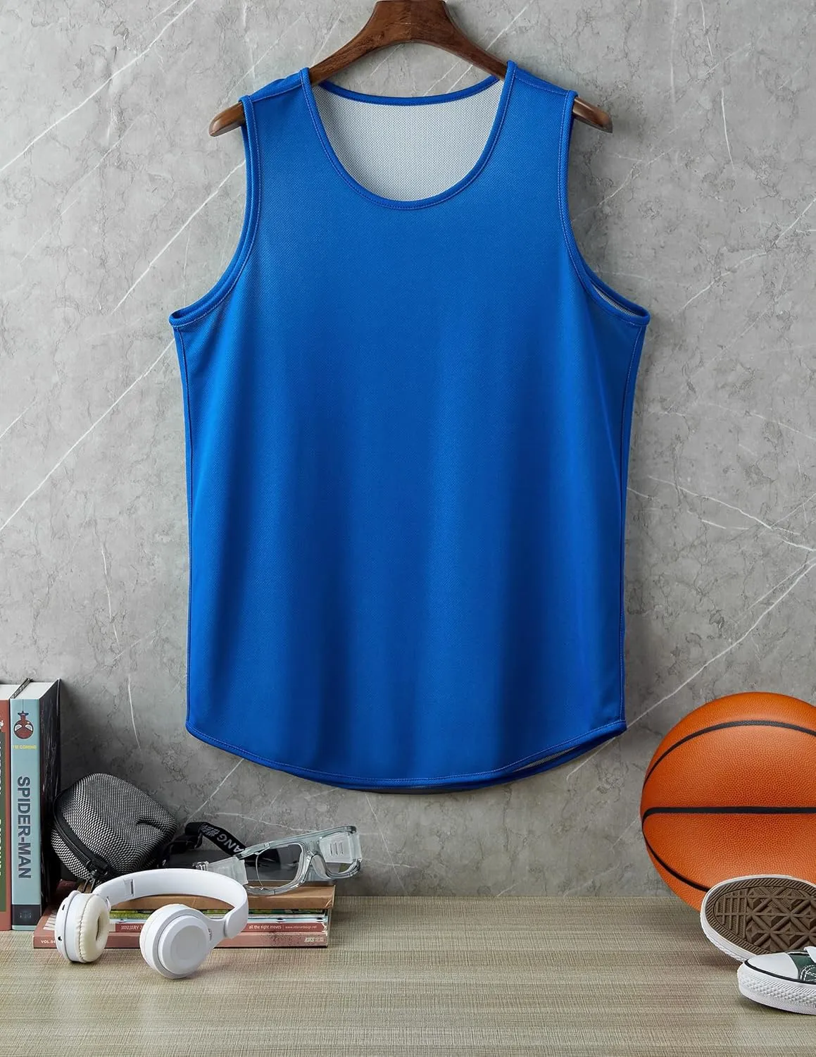 Men's Lightweight Reversible Rec Tanks, Mesh Basketball Jerseys Athletic Quick Dry Shirts Team Scrimmage Uniforms