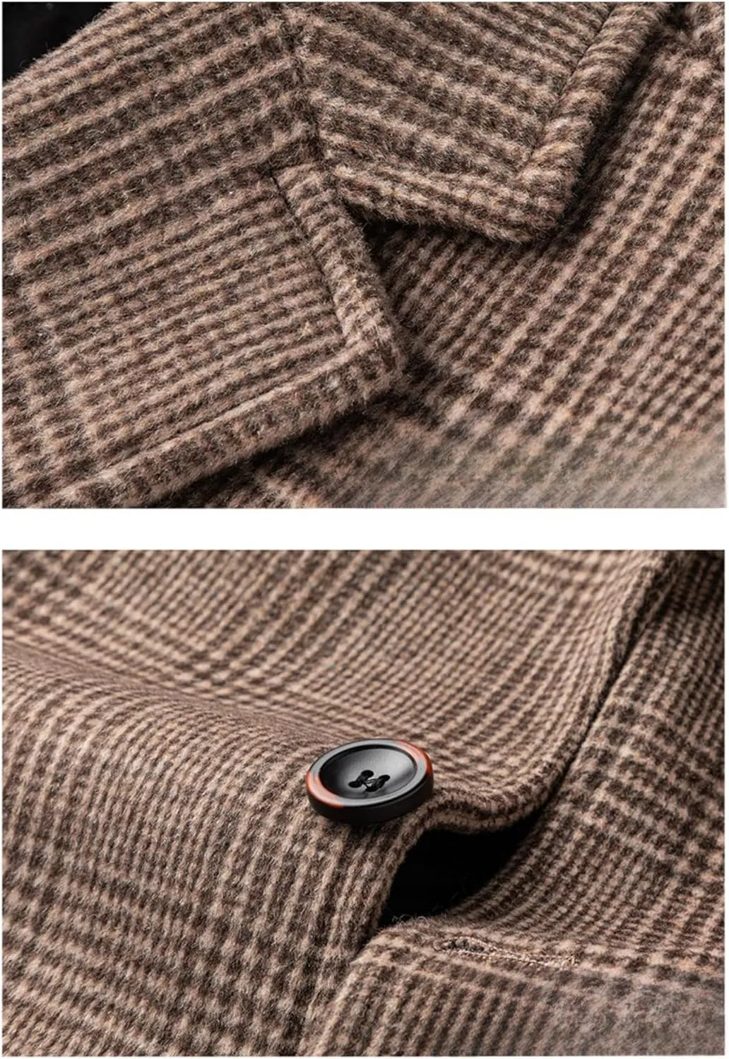 Men's Notched Collar Plaid Trench Coat Single Breasted Thermal Wool Blend Coat Formal Casual Pea Coat