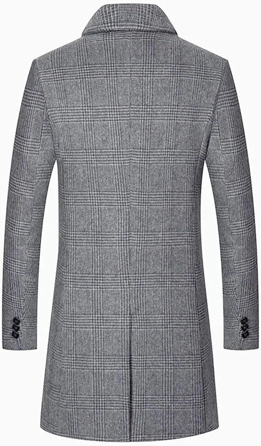 Men's Notched Collar Plaid Trench Coat Single Breasted Thermal Wool Blend Coat Formal Casual Pea Coat