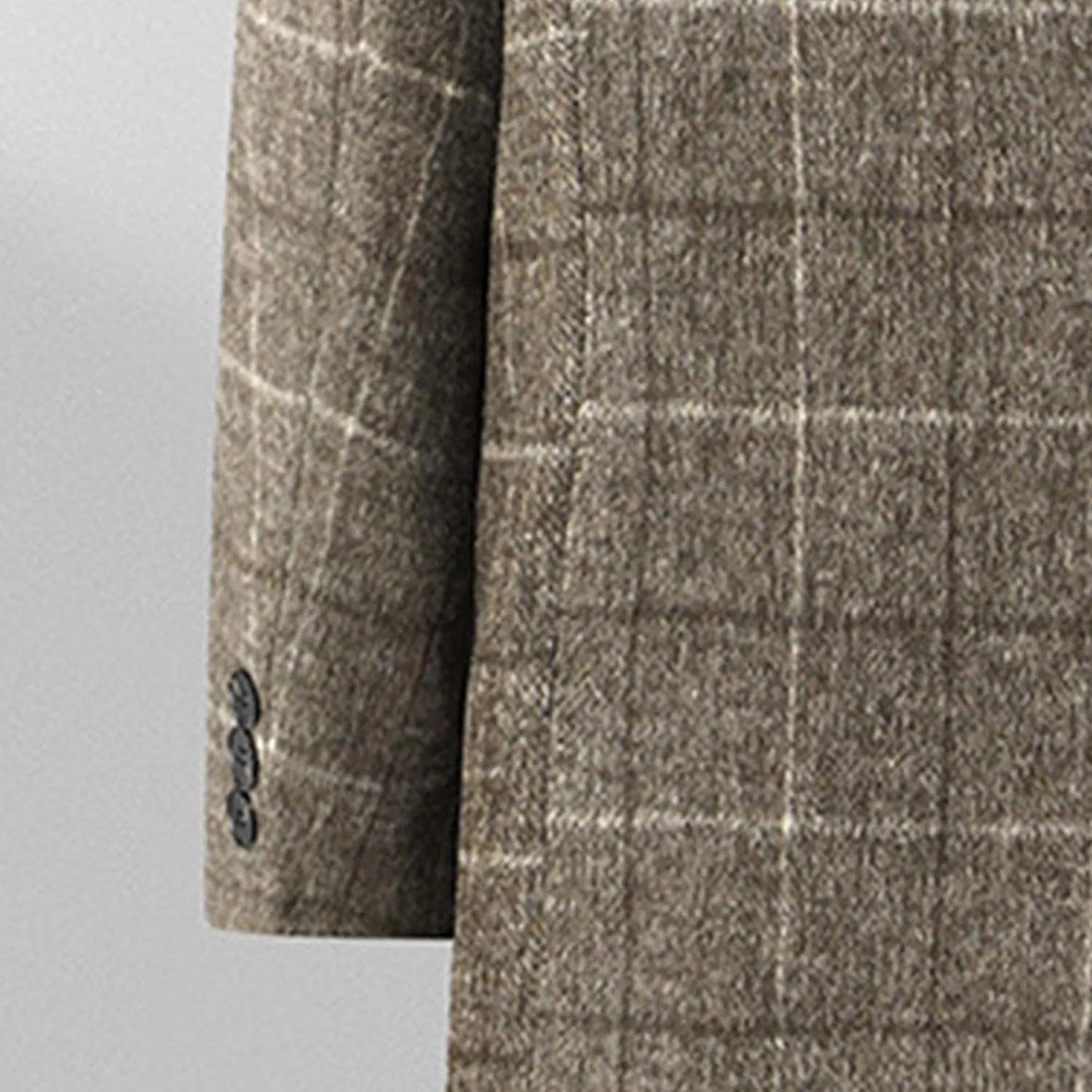 Men's Notched Collar Plaid Trench Coat Single Breasted Thermal Wool Blend Coat Formal Casual Pea Coat