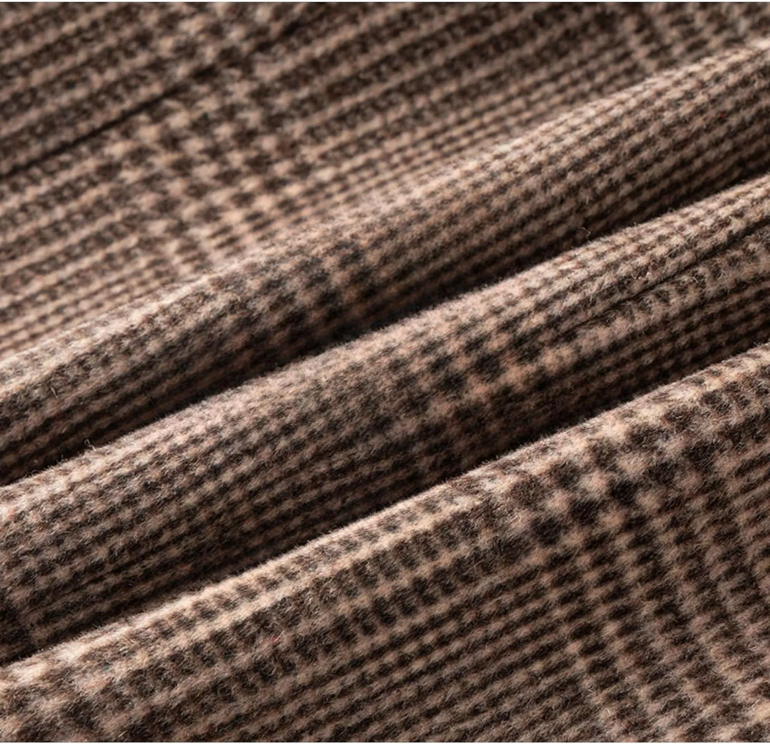 Men's Notched Collar Plaid Trench Coat Single Breasted Thermal Wool Blend Coat Formal Casual Pea Coat
