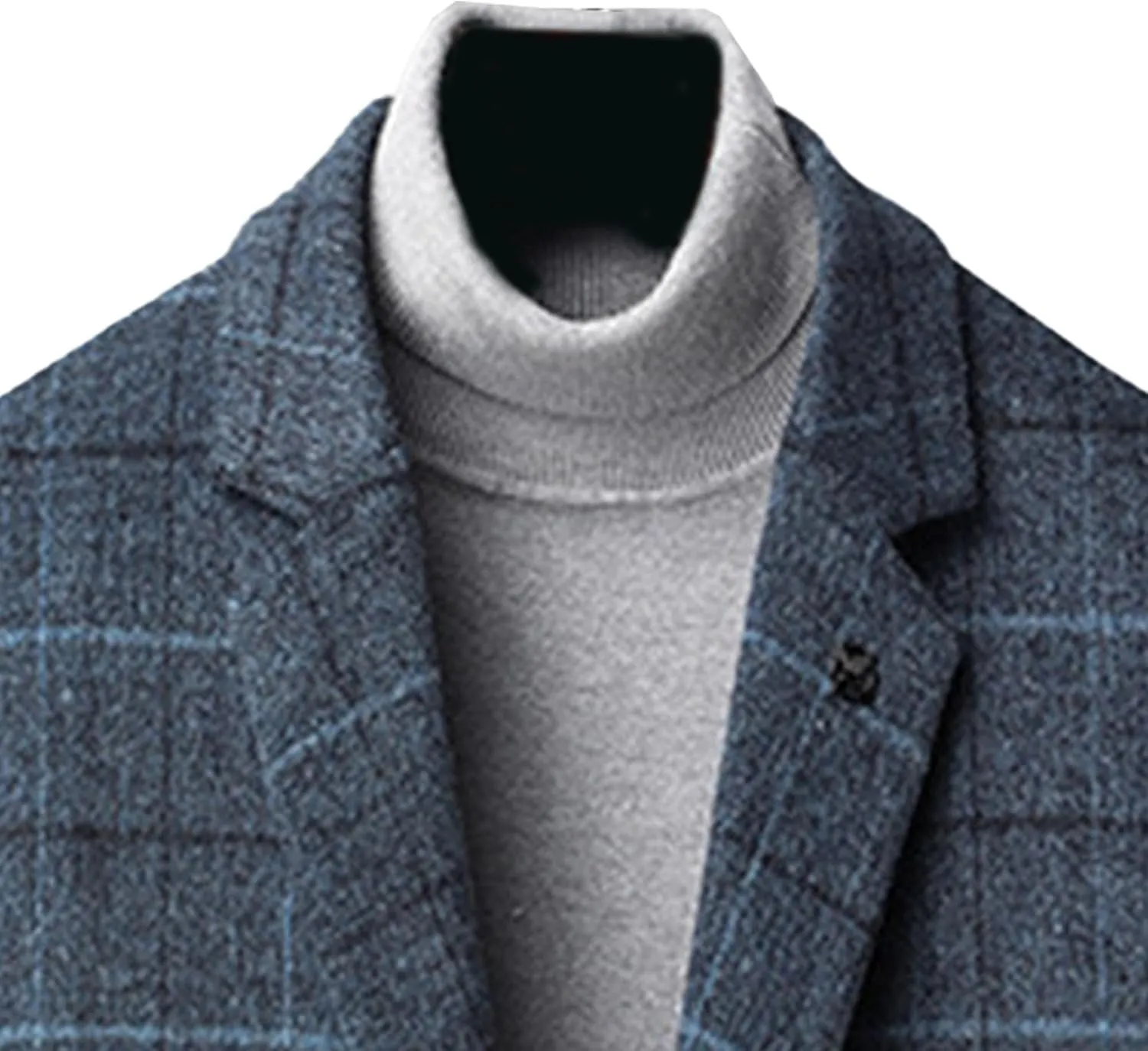 Men's Notched Collar Plaid Trench Coat Single Breasted Thermal Wool Blend Coat Formal Casual Pea Coat