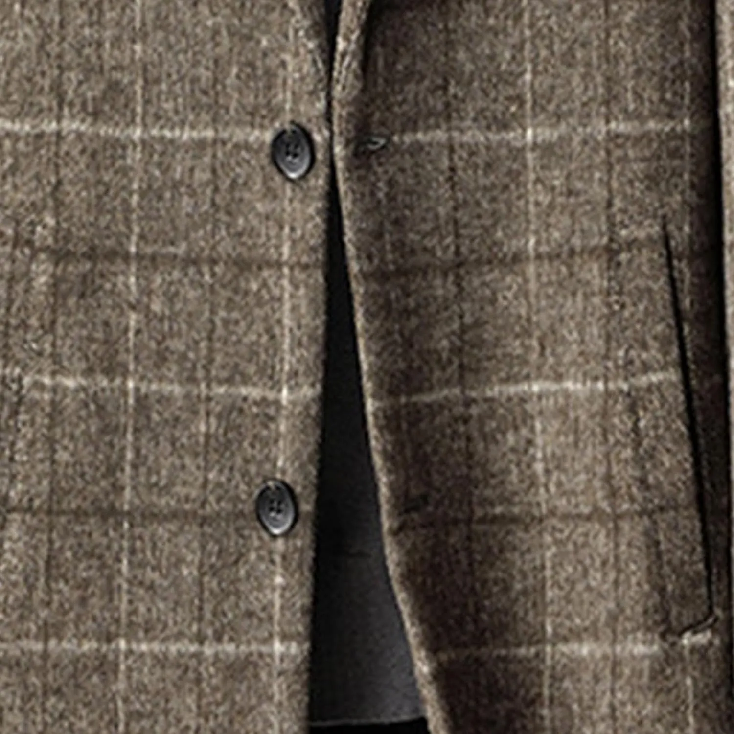 Men's Notched Collar Plaid Trench Coat Single Breasted Thermal Wool Blend Coat Formal Casual Pea Coat
