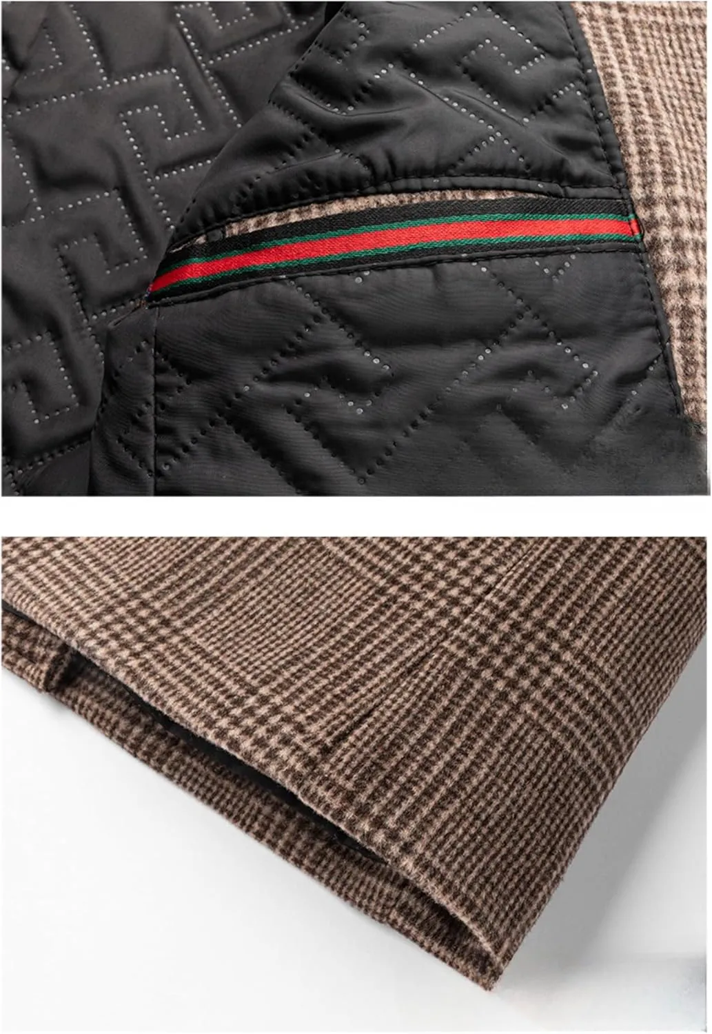 Men's Notched Collar Plaid Trench Coat Single Breasted Thermal Wool Blend Coat Formal Casual Pea Coat