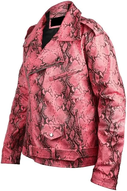 Men's Python Print Leather Jacket - Soft Sheepskin Python Pattern Zipper Biker Style Jacket For Men