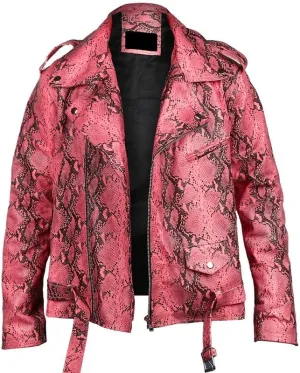 Men's Python Print Leather Jacket - Soft Sheepskin Python Pattern Zipper Biker Style Jacket For Men