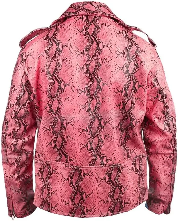 Men's Python Print Leather Jacket - Soft Sheepskin Python Pattern Zipper Biker Style Jacket For Men