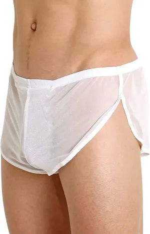 Men's Sexy Underwear Mesh Sheer Breathable Boxer Briefs with Large Split Low Rise See Through Solid Color Underpants