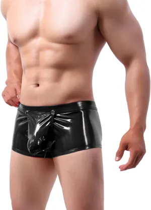 Men's Sexy Wet Look Leather Boxer Briefs Low Rise Pouch Trunks Underwear Cool Design Clubwear Party Hot Pants Swimsuits