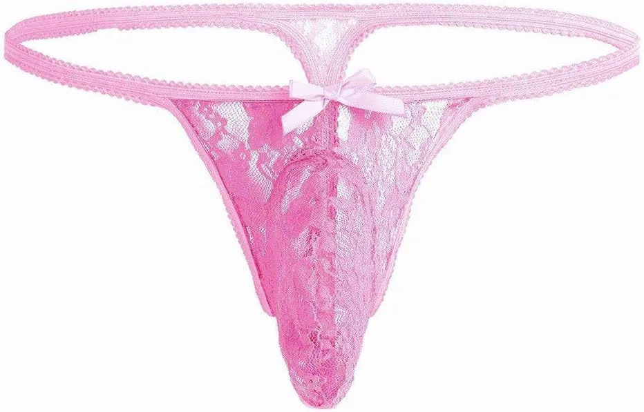 Men's Sissy Pouch Lace G-String Thongs Panties Sheer T-Back Briefs Underwear Nightwear Lingerie Underwear
