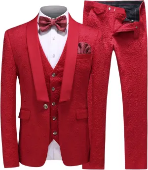 Men's Suits 3 Piece Set Tuxedo Blazer Vest and Pants Slim Skinny Fit Formal Suit for Wedding Prom Black White Red Blue