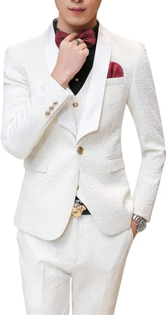 Men's Suits 3 Piece Set Tuxedo Blazer Vest and Pants Slim Skinny Fit Formal Suit for Wedding Prom Black White Red Blue