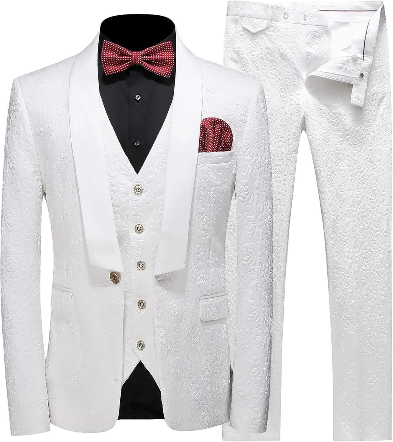 Men's Suits 3 Piece Set Tuxedo Blazer Vest and Pants Slim Skinny Fit Formal Suit for Wedding Prom Black White Red Blue