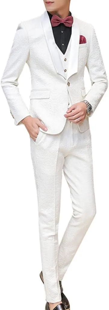 Men's Suits 3 Piece Set Tuxedo Blazer Vest and Pants Slim Skinny Fit Formal Suit for Wedding Prom Black White Red Blue
