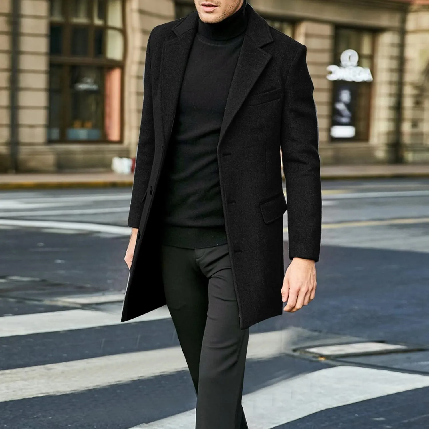 Men's Trench Coat Winter Warm Slim Fit Notch Lapel Single Breasted Top Coat Cotton Business Long Jacket Overcoat