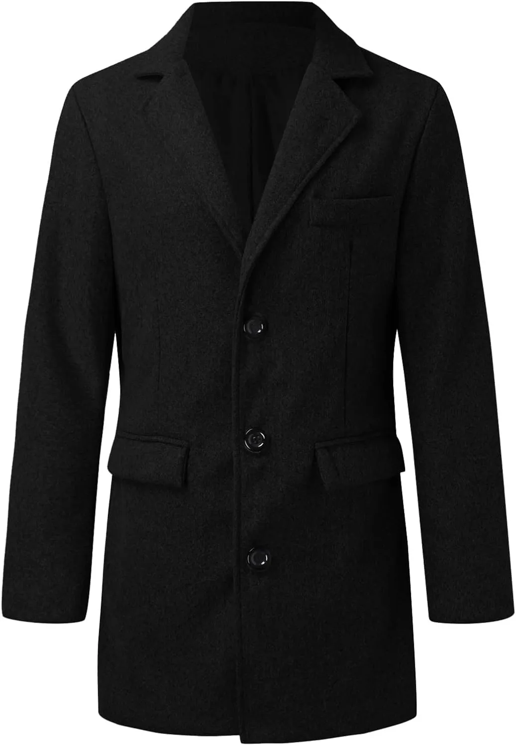 Men's Trench Coat Winter Warm Slim Fit Notch Lapel Single Breasted Top Coat Cotton Business Long Jacket Overcoat