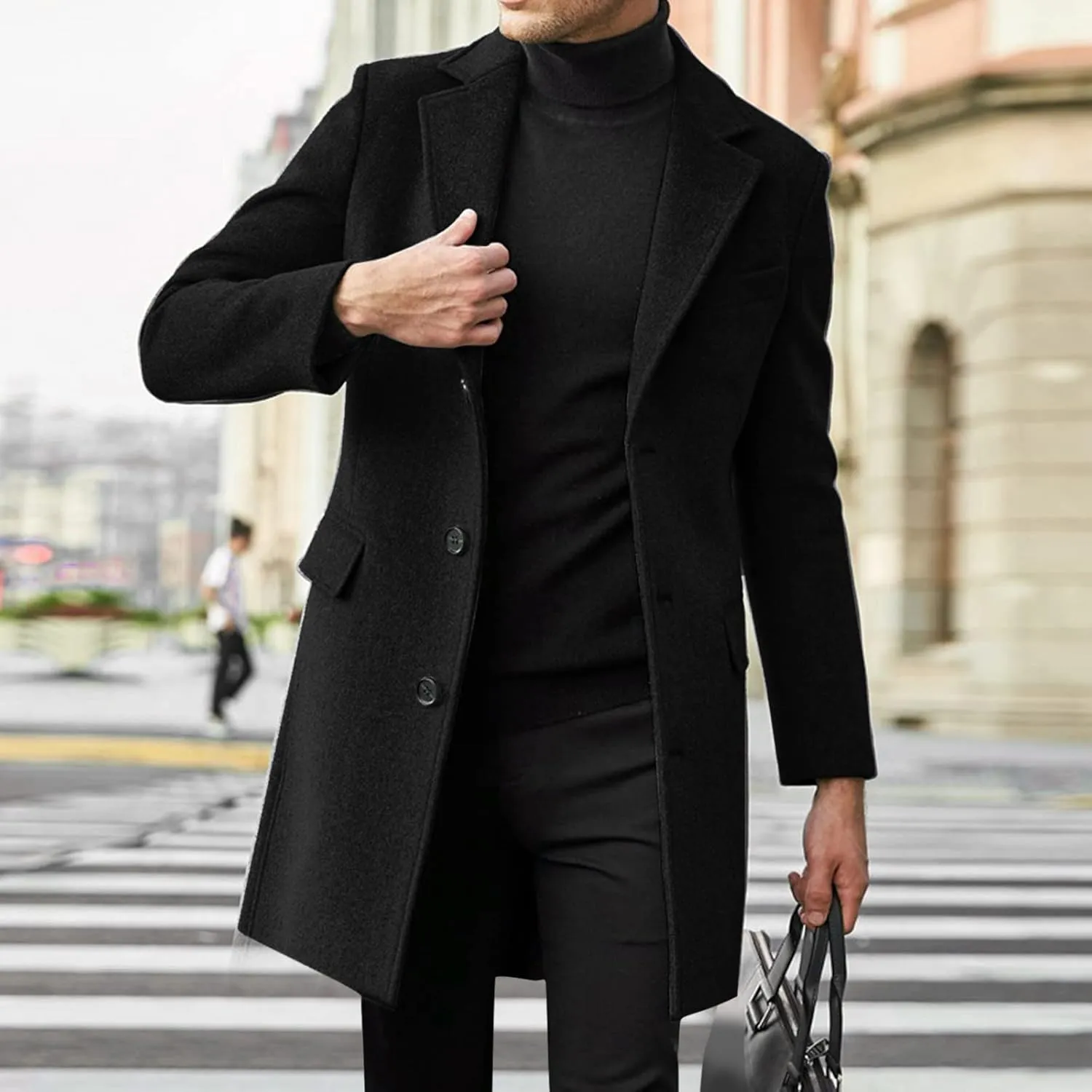 Men's Trench Coat Winter Warm Slim Fit Notch Lapel Single Breasted Top Coat Cotton Business Long Jacket Overcoat
