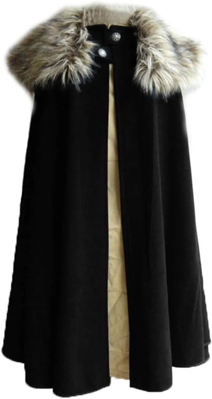 Mens Viking Fur Shoulder Cape Brown With Fur Cloak Medieval King Cape Costume Halloween LARP Cosplay