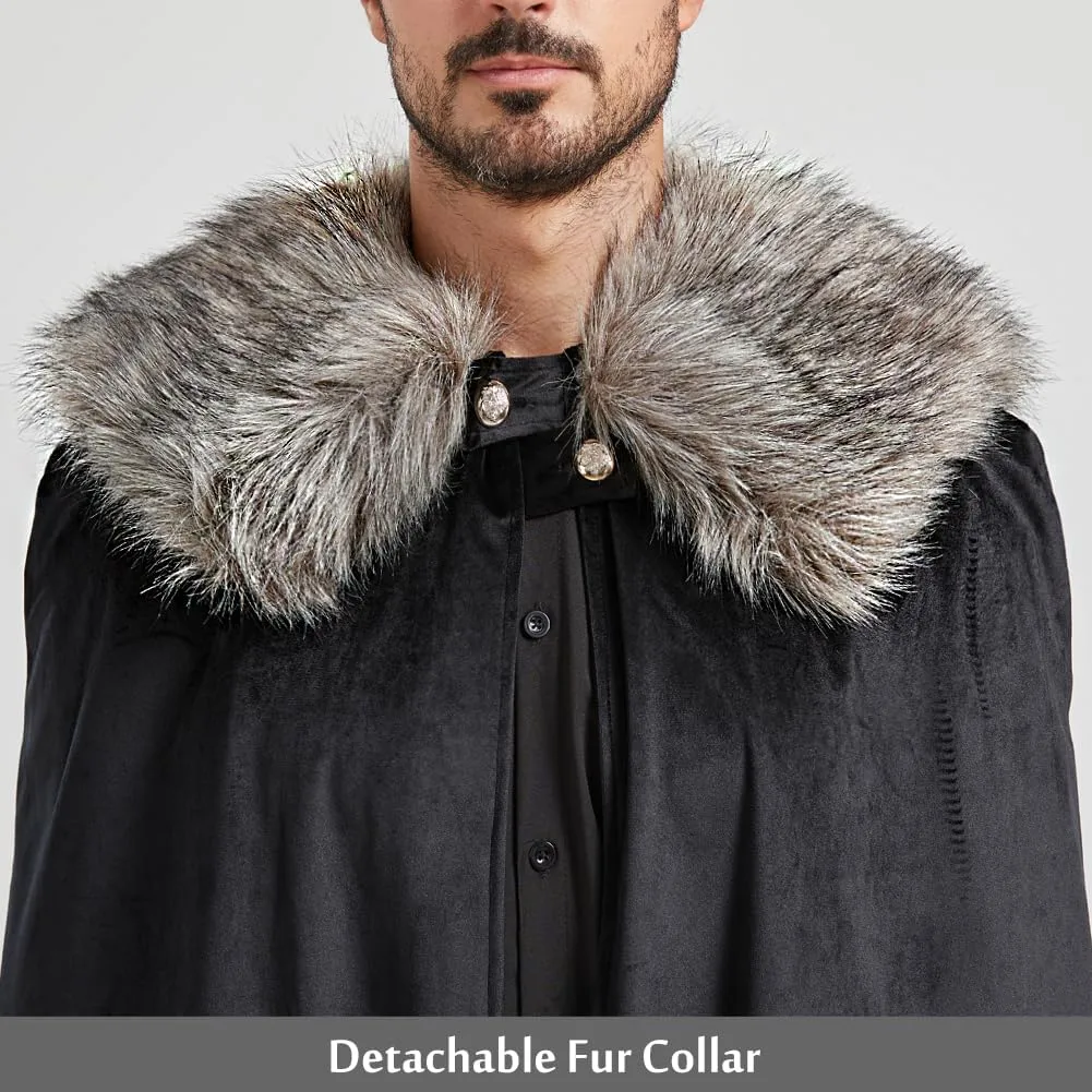 Mens Viking Fur Shoulder Cape Brown With Fur Cloak Medieval King Cape Costume Halloween LARP Cosplay