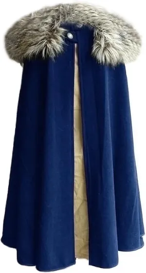 Mens Viking Fur Shoulder Cape Brown With Fur Cloak Medieval King Cape Costume Halloween LARP Cosplay