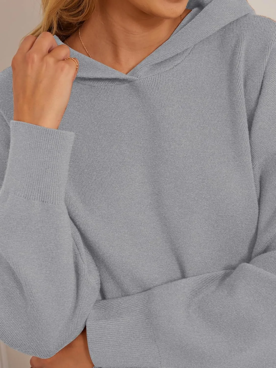 MEROKEETY Women's 2024 Fall Oversized Hoodie Long Sleeve Pullover Sweater Ribbed Knit Sweatshirt with Pockets