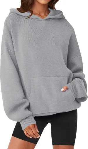 MEROKEETY Women's 2024 Fall Oversized Hoodie Long Sleeve Pullover Sweater Ribbed Knit Sweatshirt with Pockets