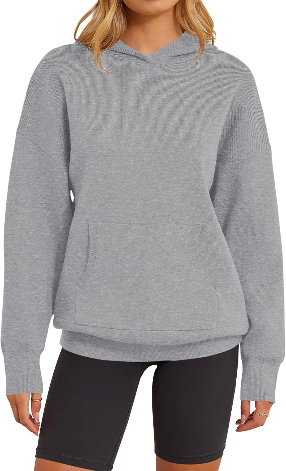 MEROKEETY Women's 2024 Fall Oversized Hoodie Long Sleeve Pullover Sweater Ribbed Knit Sweatshirt with Pockets
