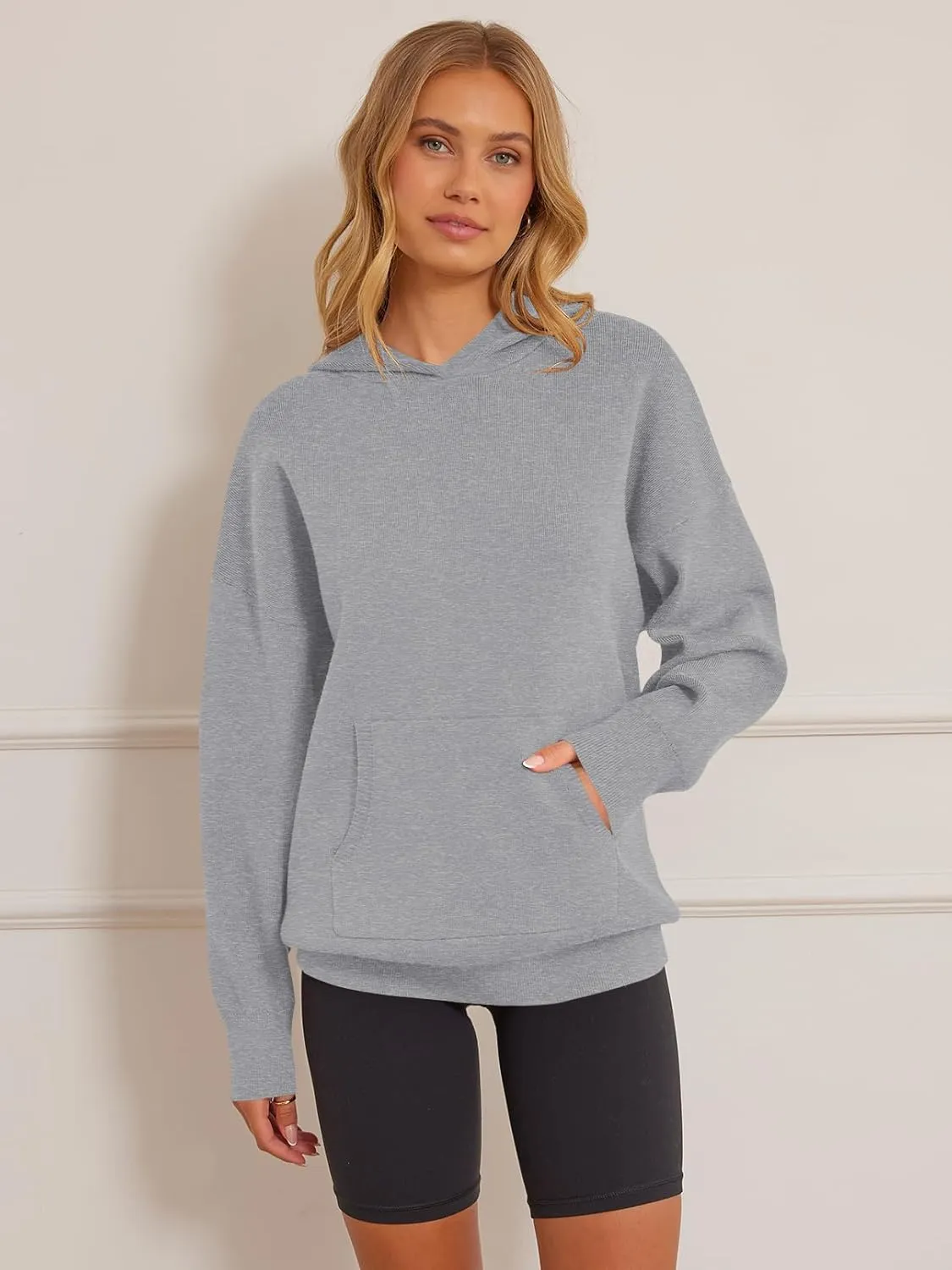 MEROKEETY Women's 2024 Fall Oversized Hoodie Long Sleeve Pullover Sweater Ribbed Knit Sweatshirt with Pockets