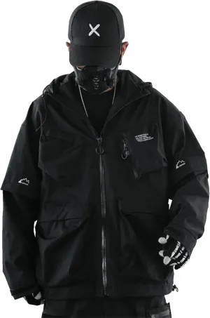 MFCT Men's Techwear Waterproof Windbreaker with Funnel Hoodie