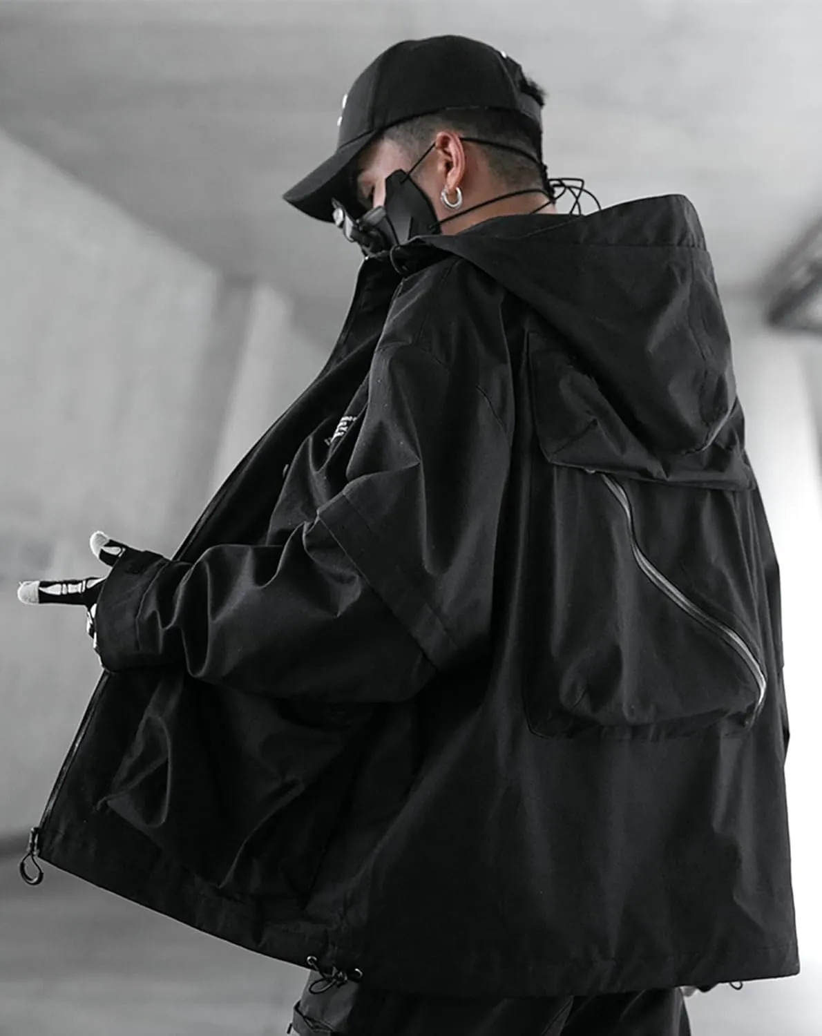 MFCT Men's Techwear Waterproof Windbreaker with Funnel Hoodie
