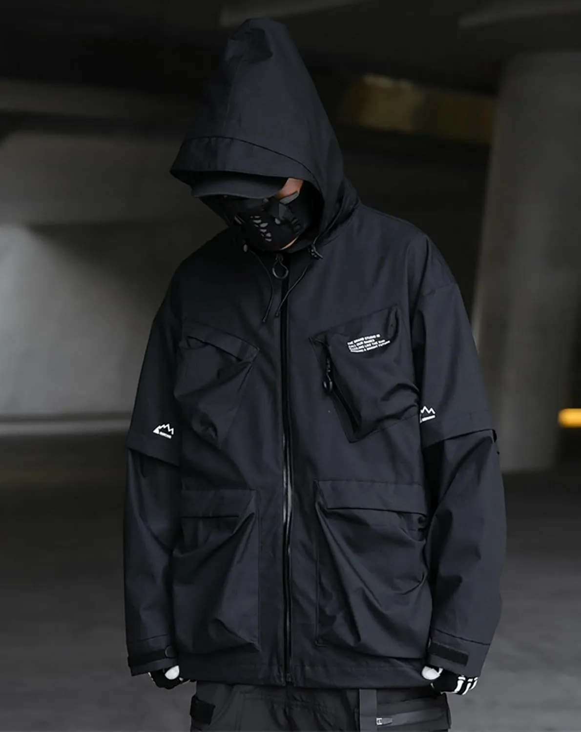 MFCT Men's Techwear Waterproof Windbreaker with Funnel Hoodie