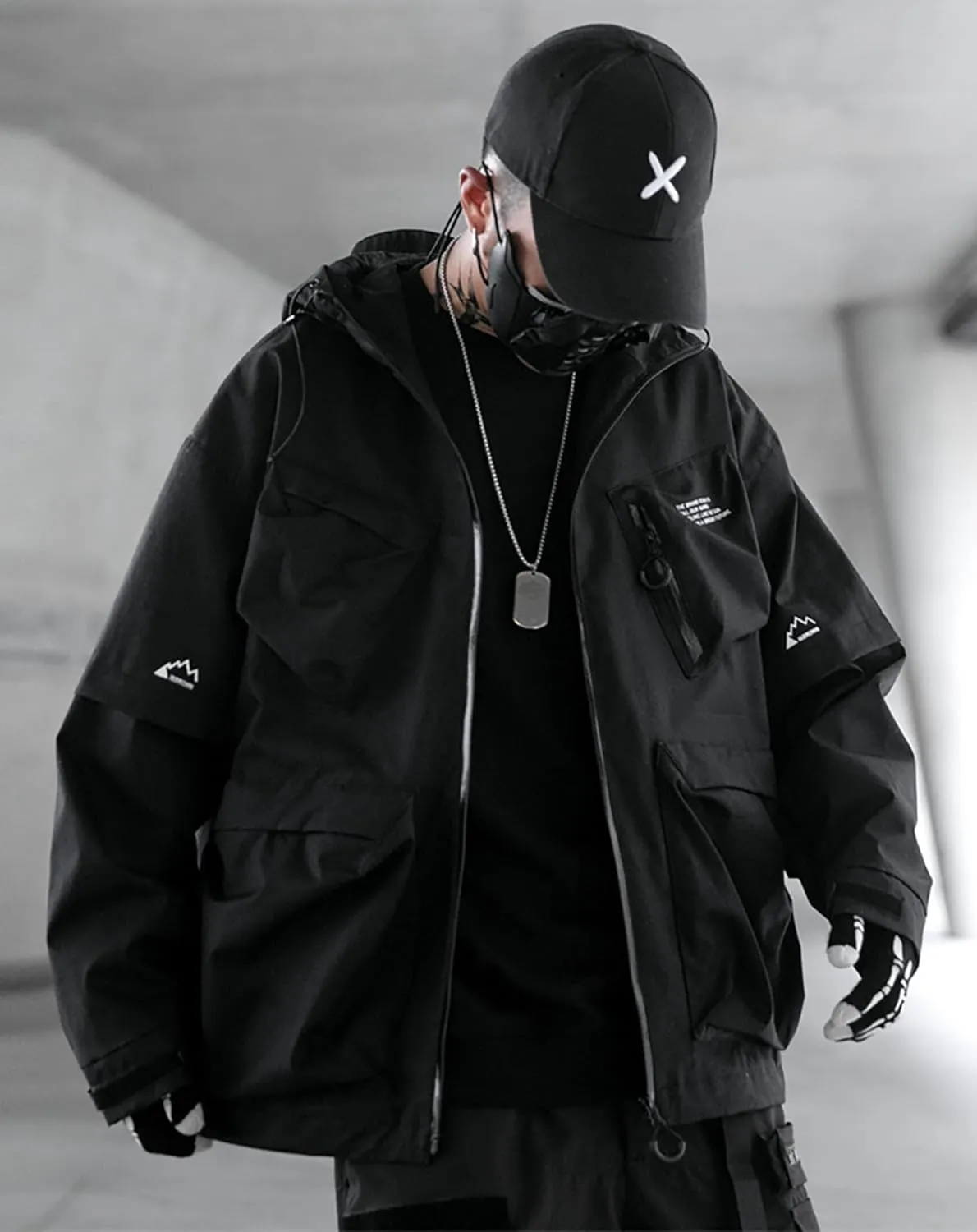 MFCT Men's Techwear Waterproof Windbreaker with Funnel Hoodie