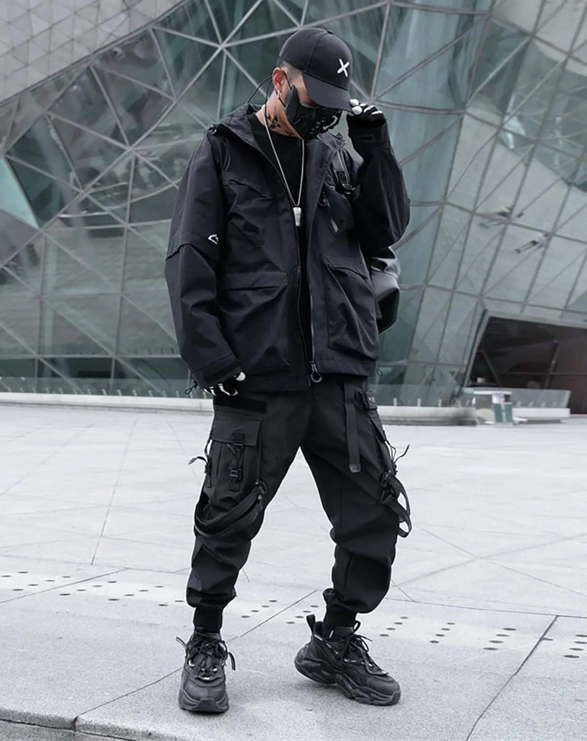 MFCT Men's Techwear Waterproof Windbreaker with Funnel Hoodie