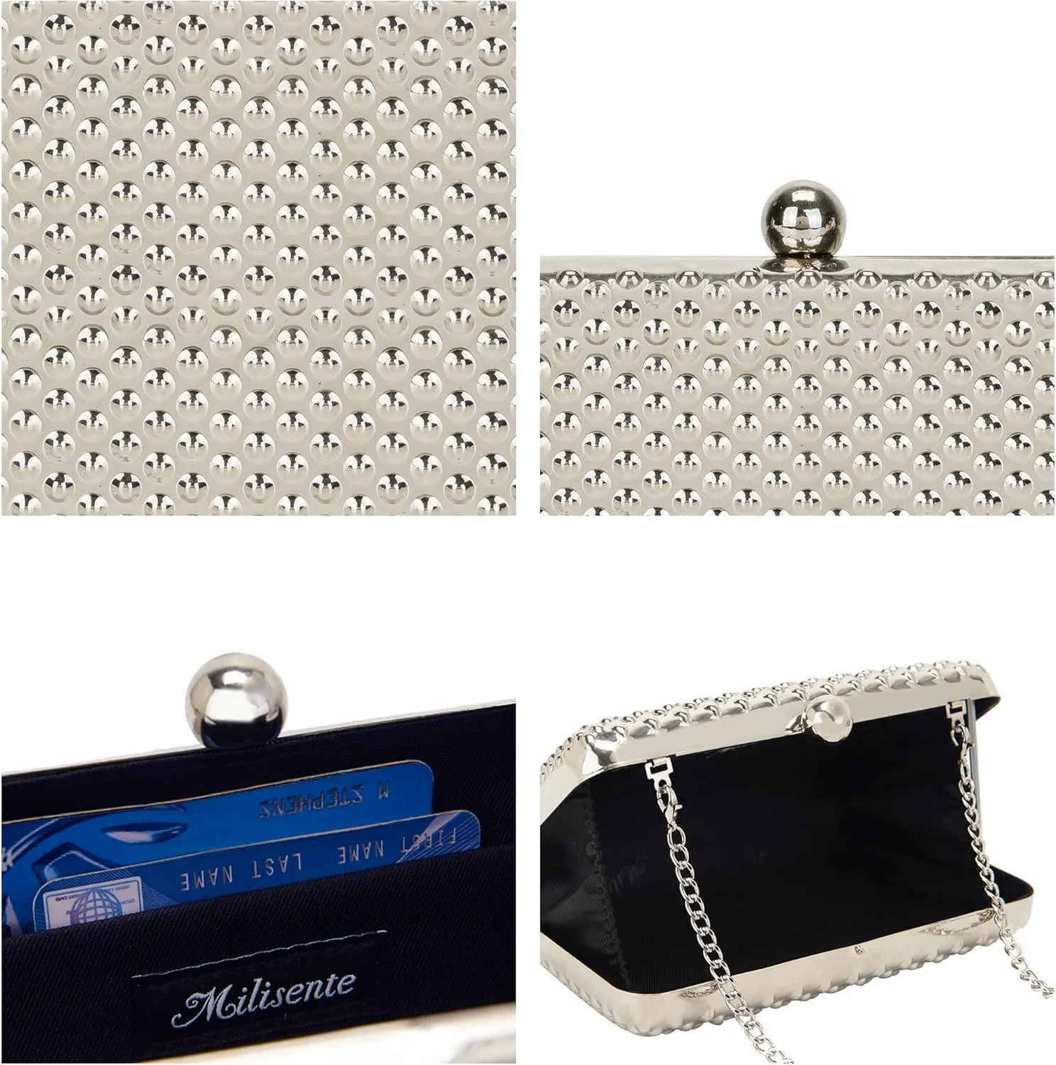 Milisente Women's Clutch Purses Metallic Bridal Party Geometric Evening Clutches Bags Cocktail Formal Handbags