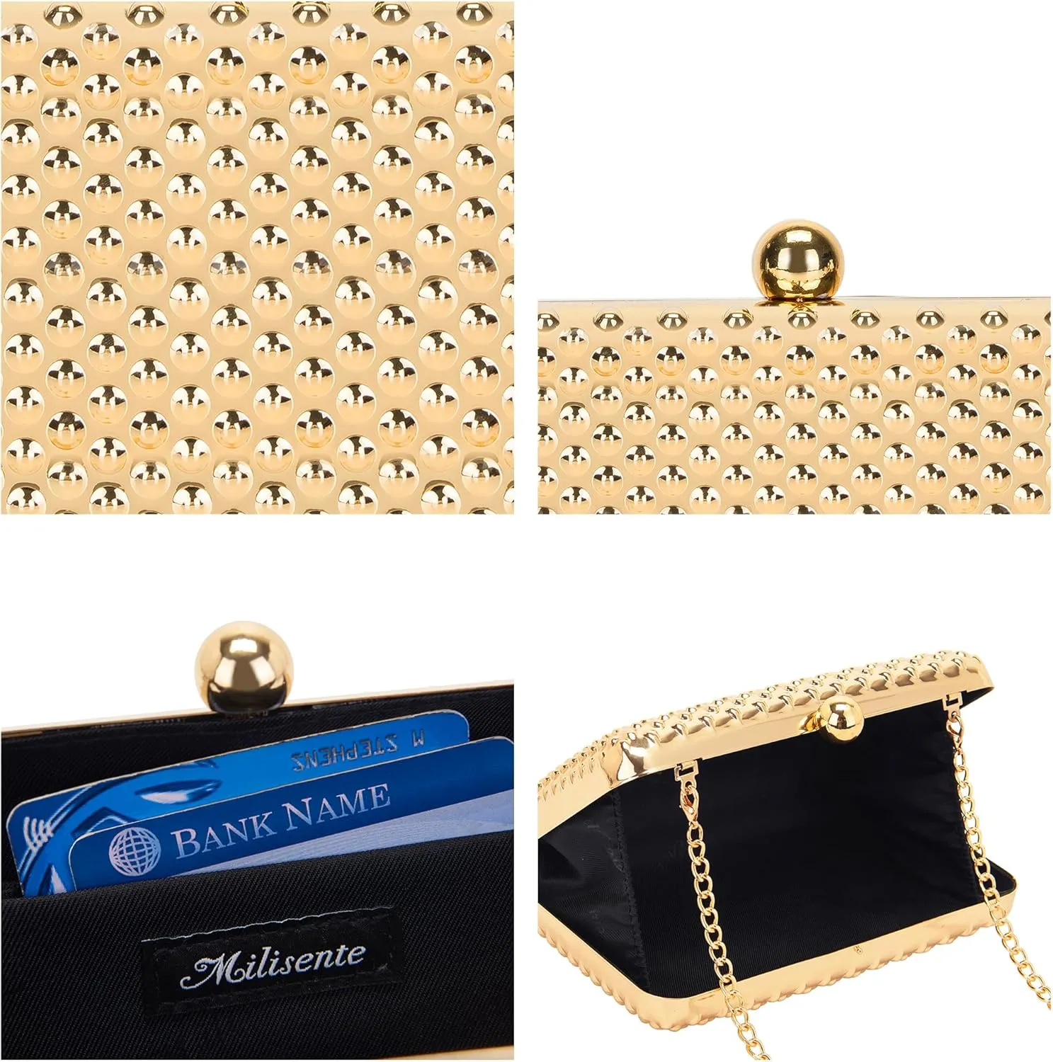 Milisente Women's Clutch Purses Metallic Bridal Party Geometric Evening Clutches Bags Cocktail Formal Handbags