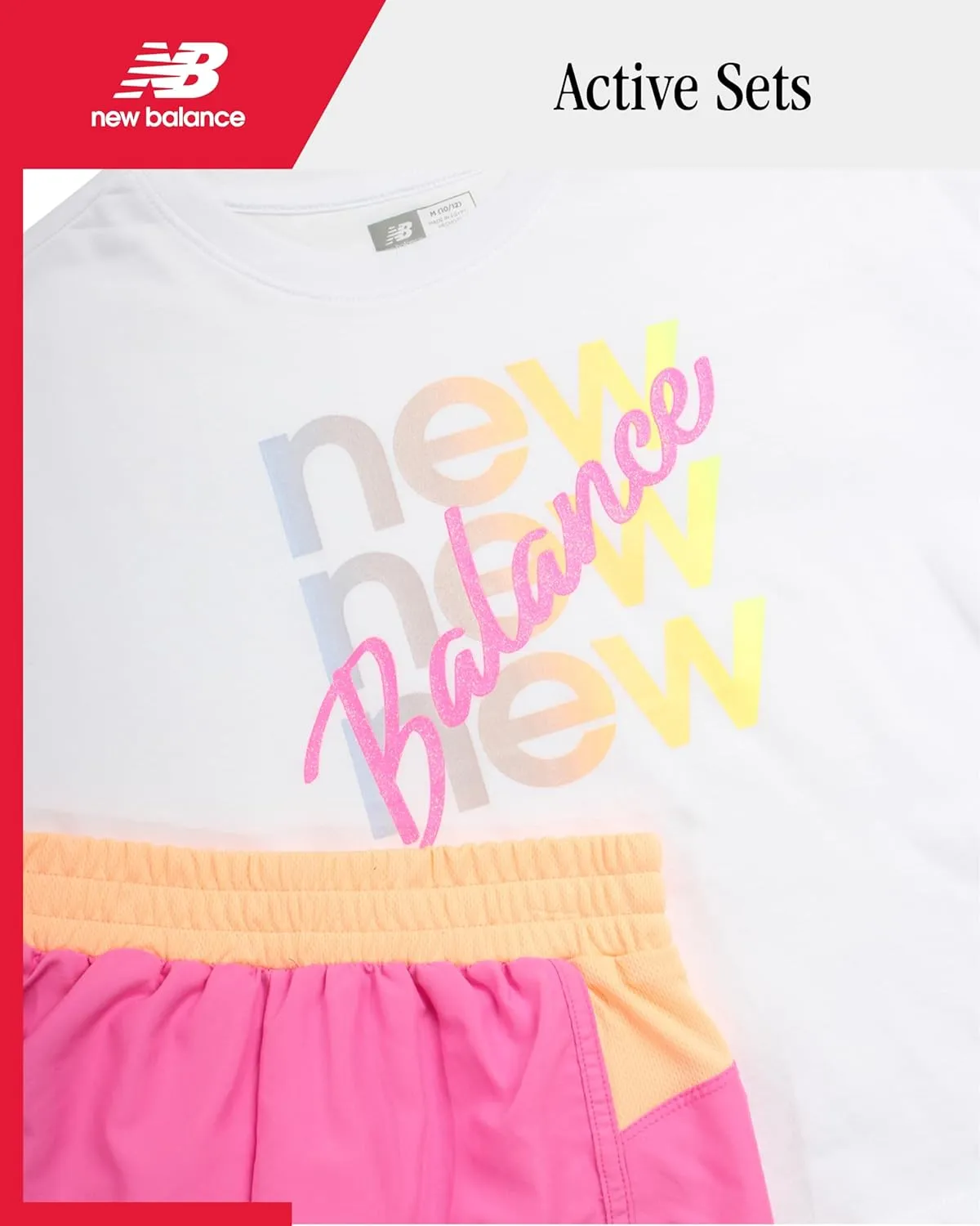 New Balance Girls Athletic Shorts Set - 2 Piece Active Short Sleeve Shirt and Running Shorts Girls' Activewear Set (7-16)