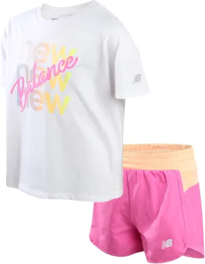 New Balance Girls Athletic Shorts Set - 2 Piece Active Short Sleeve Shirt and Running Shorts Girls' Activewear Set (7-16)