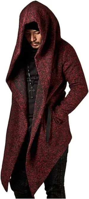 Original Design Autumn Winter Men's Long Sleeve Clothing Sweatshirt Hoodie Men Hooded Cardigan Loose Cloak Outerwear (M Wine red )