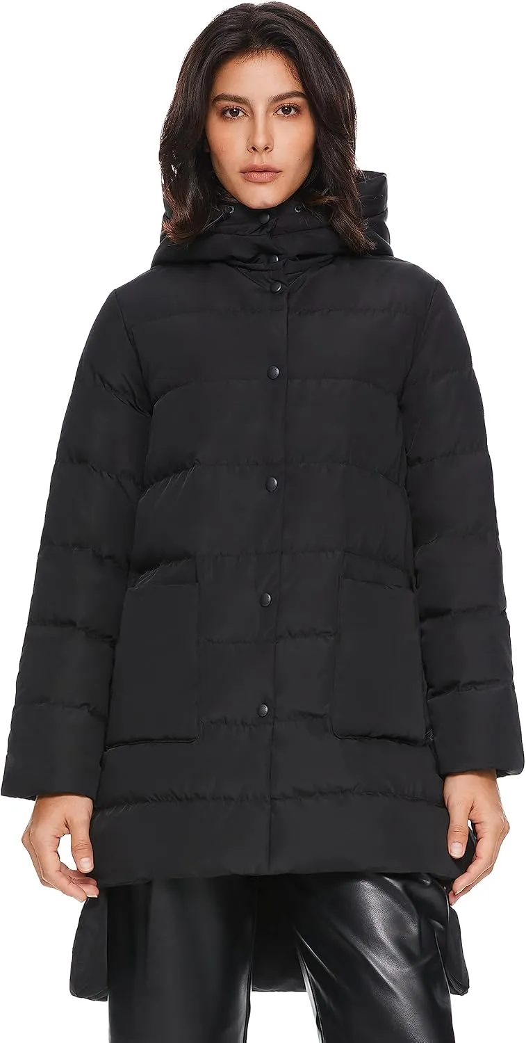 Orolay Women's Warm Quilted Down Jacket Ladies Hooded Coat Long Puffer Jacket